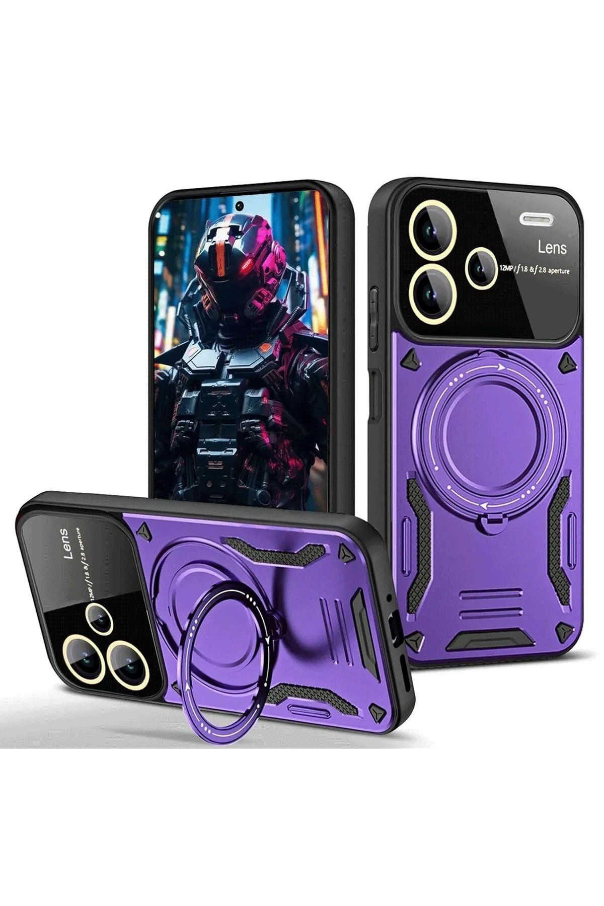 Toptan Bulurum Xiaomi Redmi Note 13 Pro Plus Joy Lens Standlı Kapak - Mor