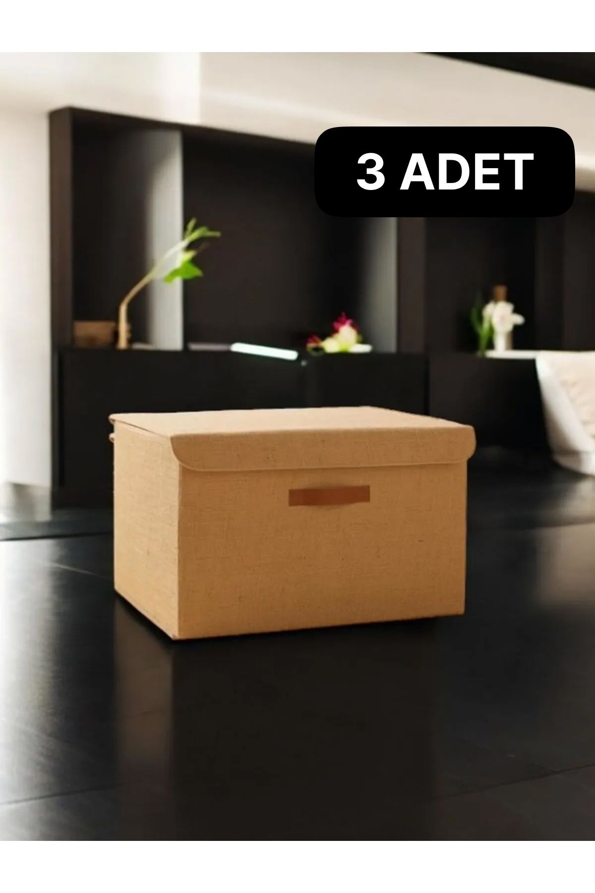Eyfe Home 3 Adet Jüt Kapaklı Dolap Içi Çamaşır Oyuncak Düzenleyici Katlanır Mega Saklama Kutusu 50x40x30 Cm