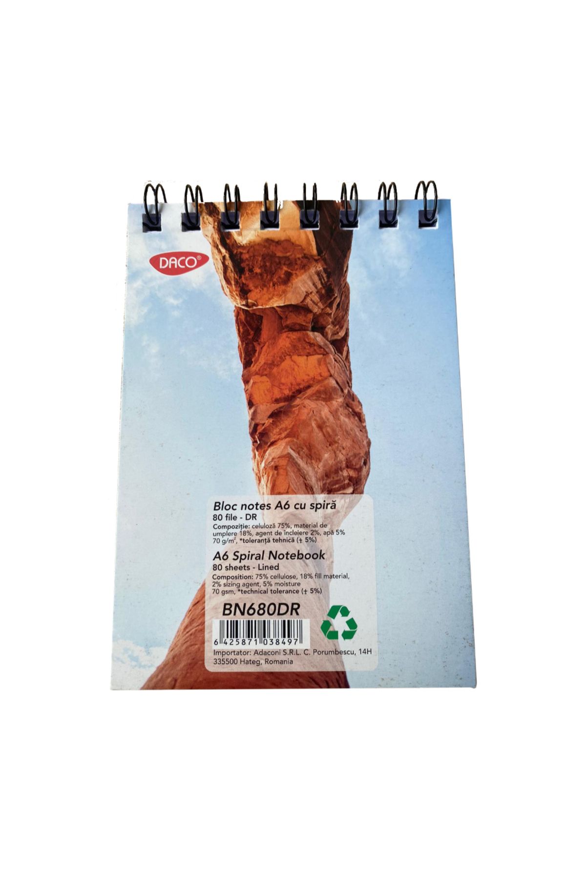 daço-Daco A6 Ruled Spiral Notepad, Size 14.7x10.5 cm, 80 Sheets 2