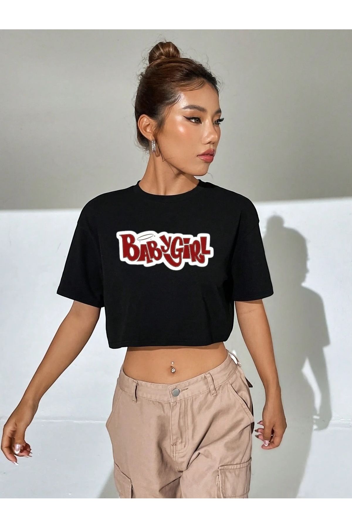 SOHR Kadın Oversize Crop BabyGirl Tasarım T-shirt