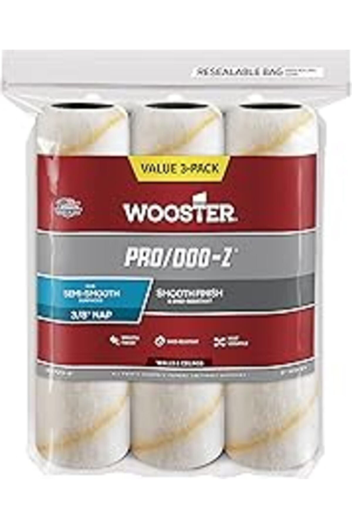 Pazarcan Wooster Fırça Rr723 – 9 Pro/Doo-Z Roller Cover 3/8 Inç Nap, 9 Inç