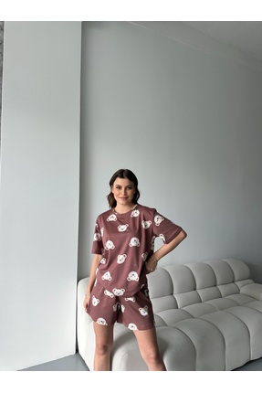 RPT MODA Organik Pamuklu Sevimli Ayıcık Baskılı Kısa Kollu Şortlu Kadın Pijam...