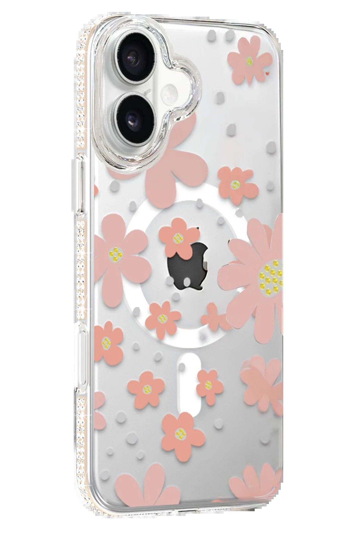 Toptan Bulurum Apple iPhone 16 Floral Magsafe Kapak - Pembe