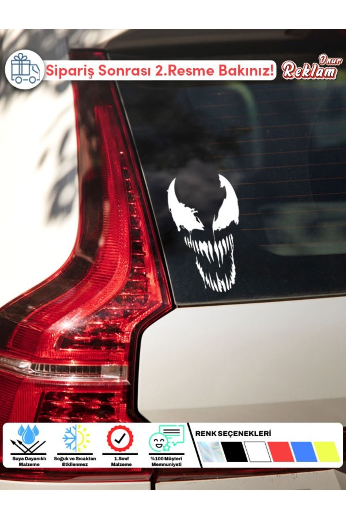 Onur Reklam Venom Gülüşü Sticker – Araç Camı İçin Fosfor Sarı Tasarım Etiketi