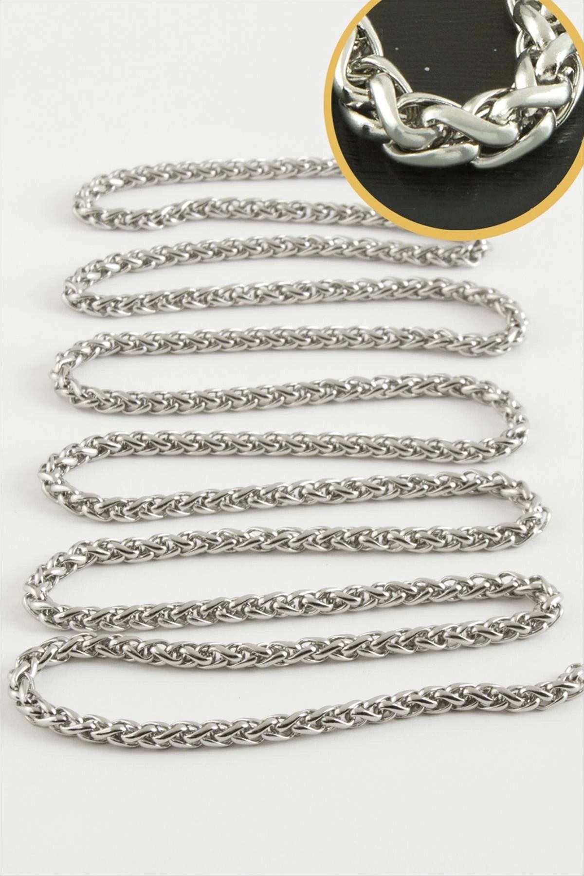 ÖYKÜ VE YİĞİT 0,4 mm Silindir Gümüş Renkli Çelik Zincir 1 Metre