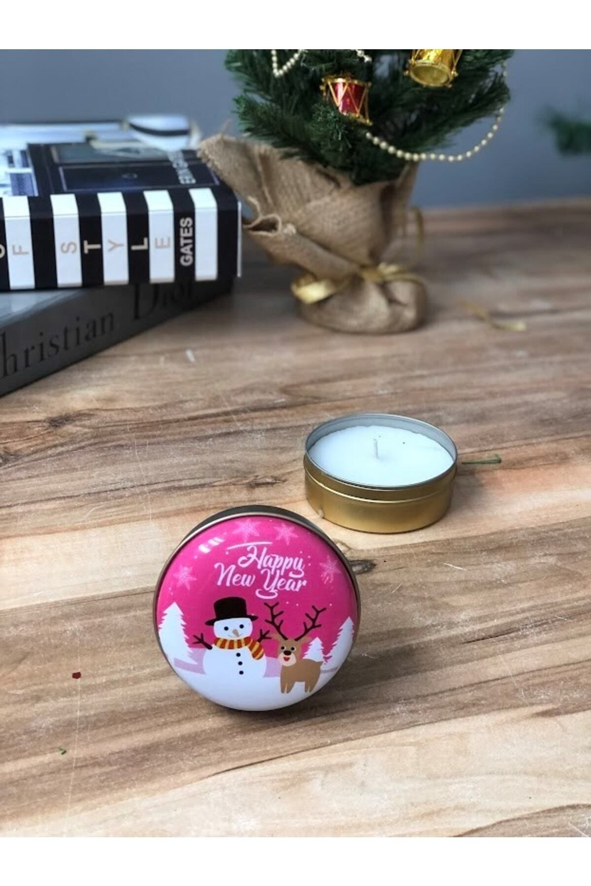 Elioure Mavi Metal Kutu Mum, 7x3.5 cm, Yılbaşı ve yeni yıl teması için ideal