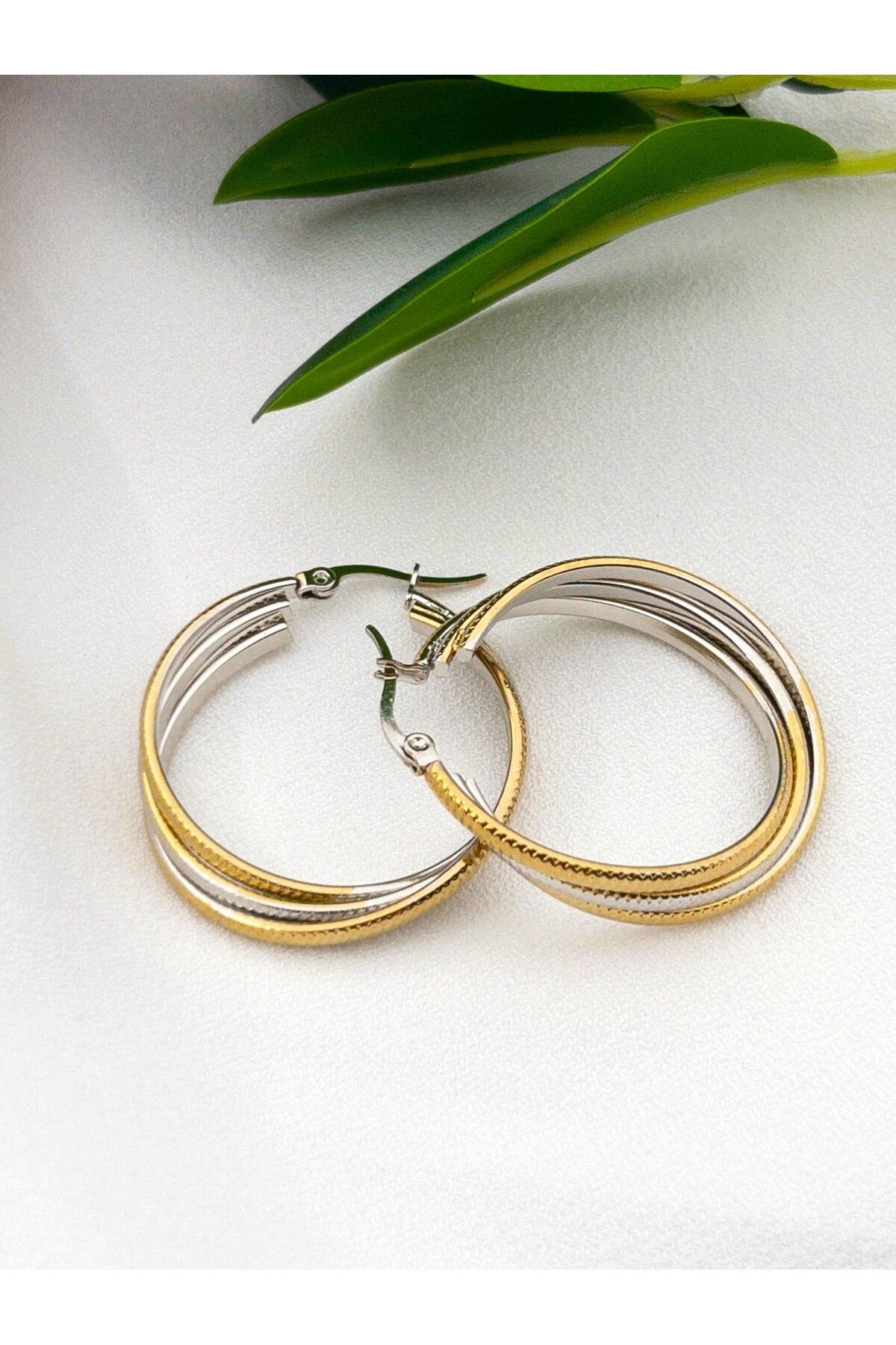 Siya Silver Kararmaz Çelik Üç Sıralı Sarmal Halka Küpe - 3,5 cm