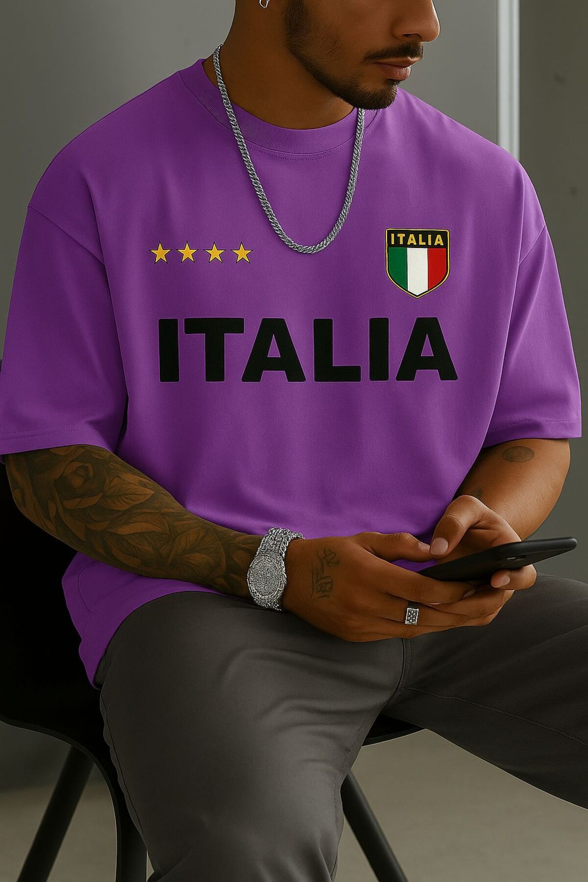 New Shine Italia İtalya Baskılı Oversize T-Shirt
