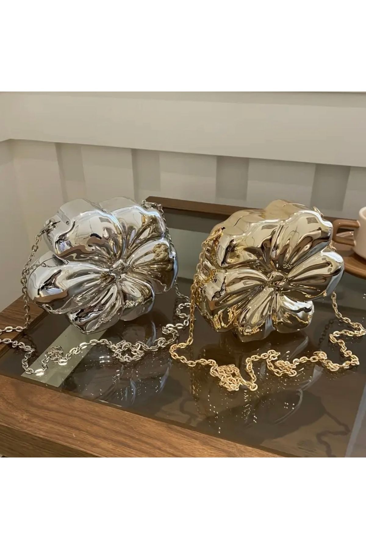 Luminoso Çiçek çanta gold gümüş metal
