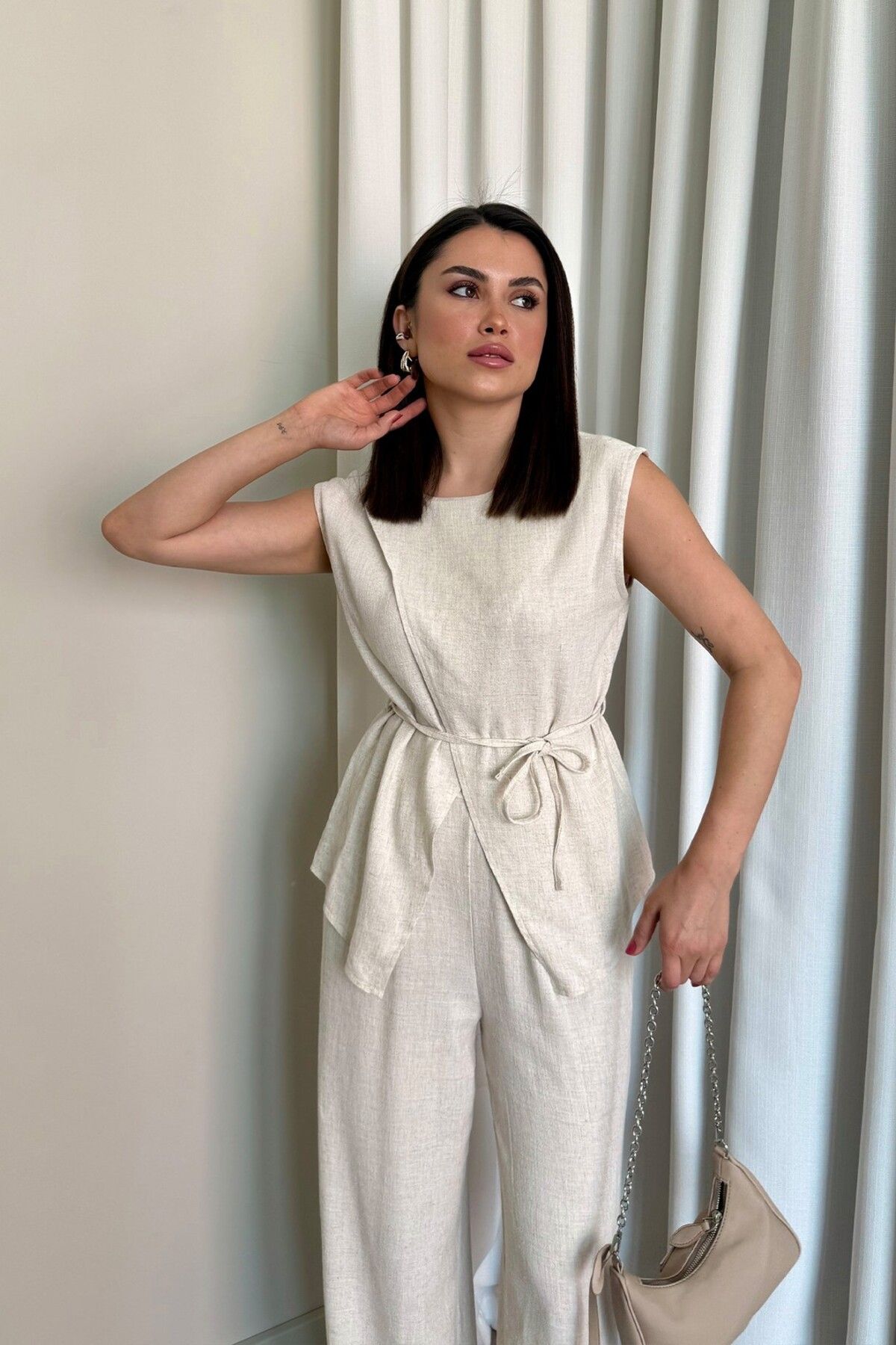 ROUPAS Kemerli Keten Takım