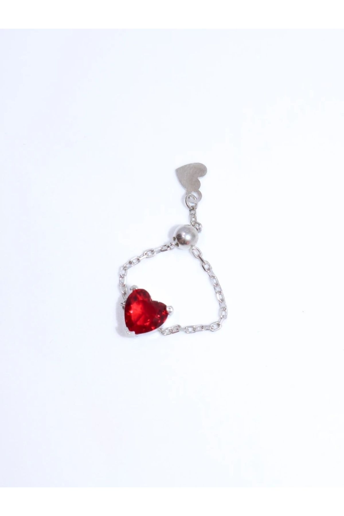 Reorah Collection Kalpli Chain Yüzük Kırmızı 925 Ayar Gümüş