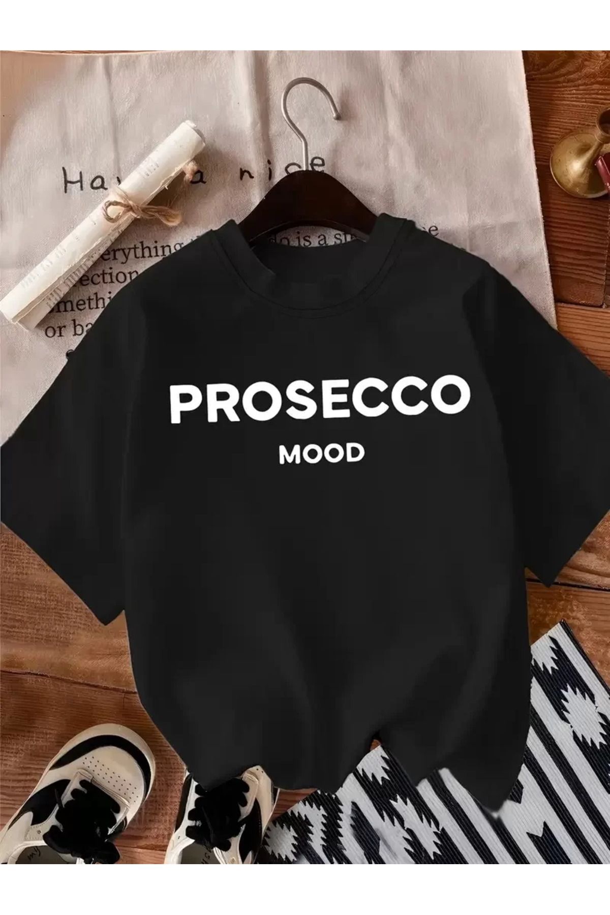 FantaziAtölyesi 20/1 Penye Compack Baskılı Oversize Bisiklet Yaka Kısa Kol Yazlık T-shirt - Siyah