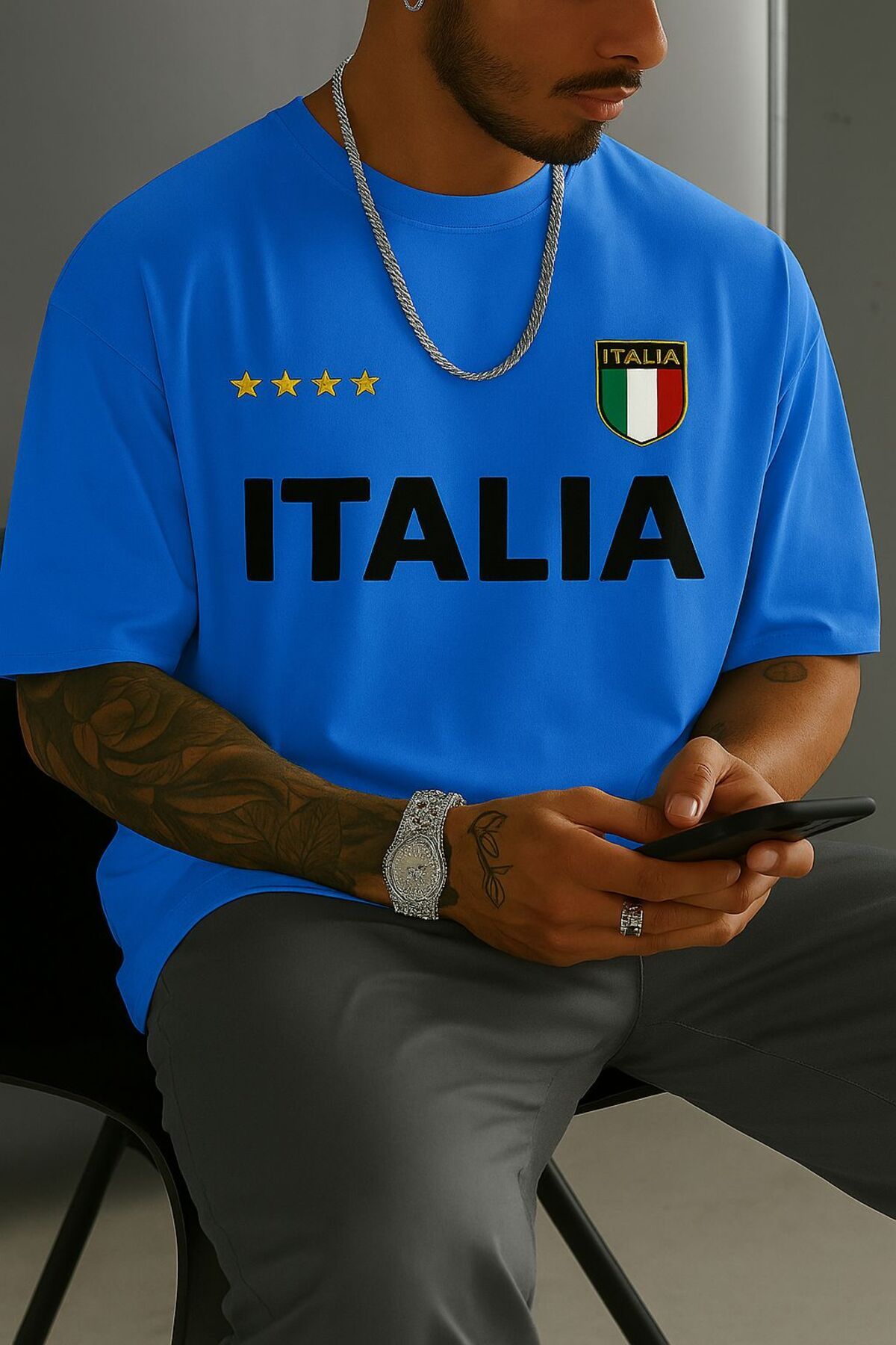 New Shine Italia İtalya Baskılı Büyük Beden Oversize T-Shirt