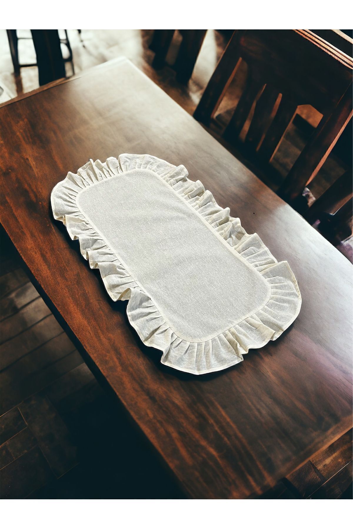 Elioure %100 Pamuk Doğal Firfirli Vintage Koşu Yolu 40x140 cm