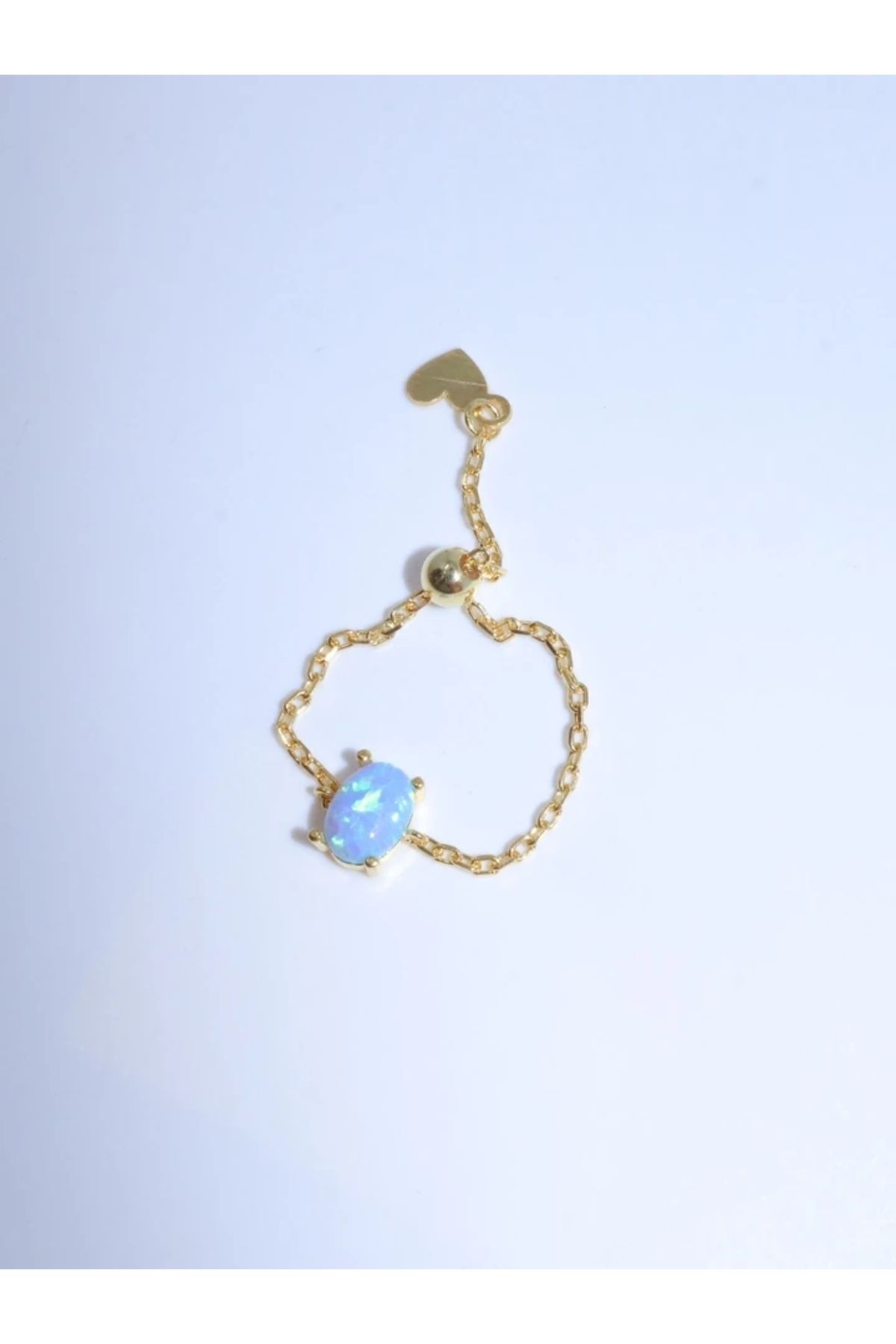 Reorah Collection Oval Chain Yüzük Mavi Opal 925 Ayar Gümüş