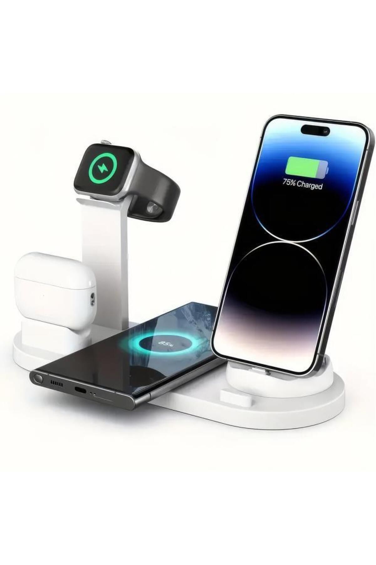 Chermik 4'ü 1 Arada Kablosuz Çok İşlevli Şarj İstasyonu – Telefon, Akıllı Saat, Kulaklık Uyumlu