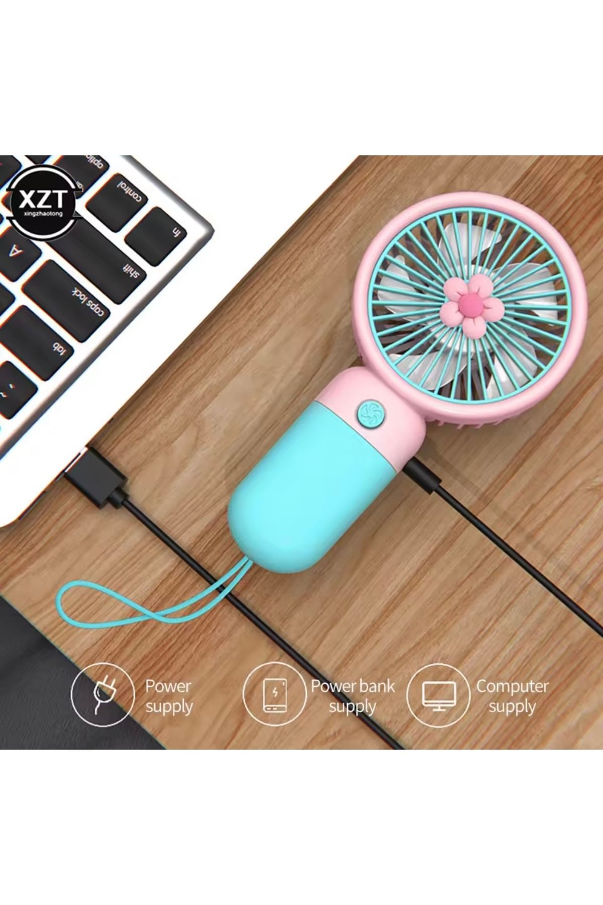 EMXTECH Mini Usb Şarjlı El fanı Vantilatör Taşınabilir Portatif Desenli Çiçekli