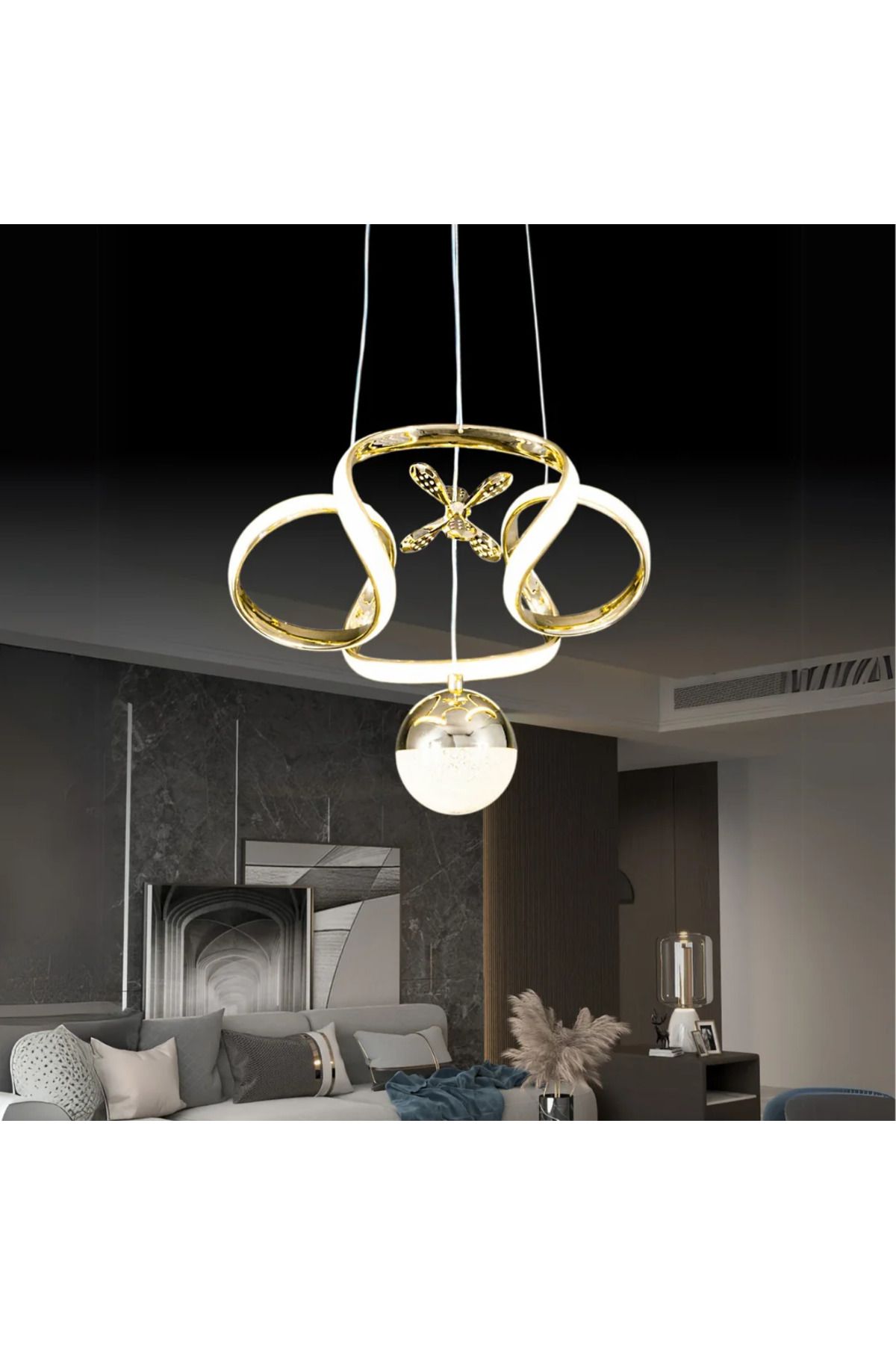 durulight Jumbon Gold Kaplama 3 Renk Ledli Modern Özel Tasarım Sarkıt Ledli Avize