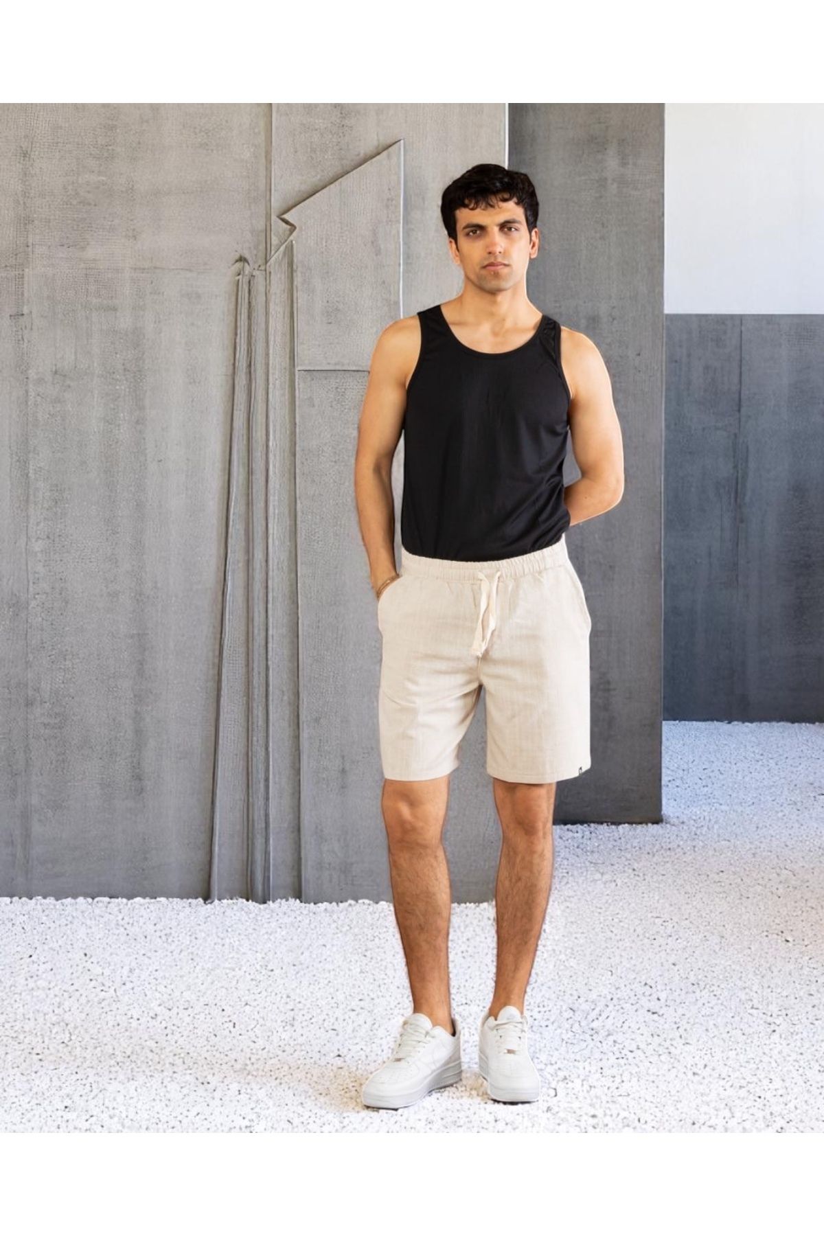 VOGUEMET Erkek Yazlık Şort | Doğal Dokulu | Lastikli Bel | Rahat Kalıp Günlük Model