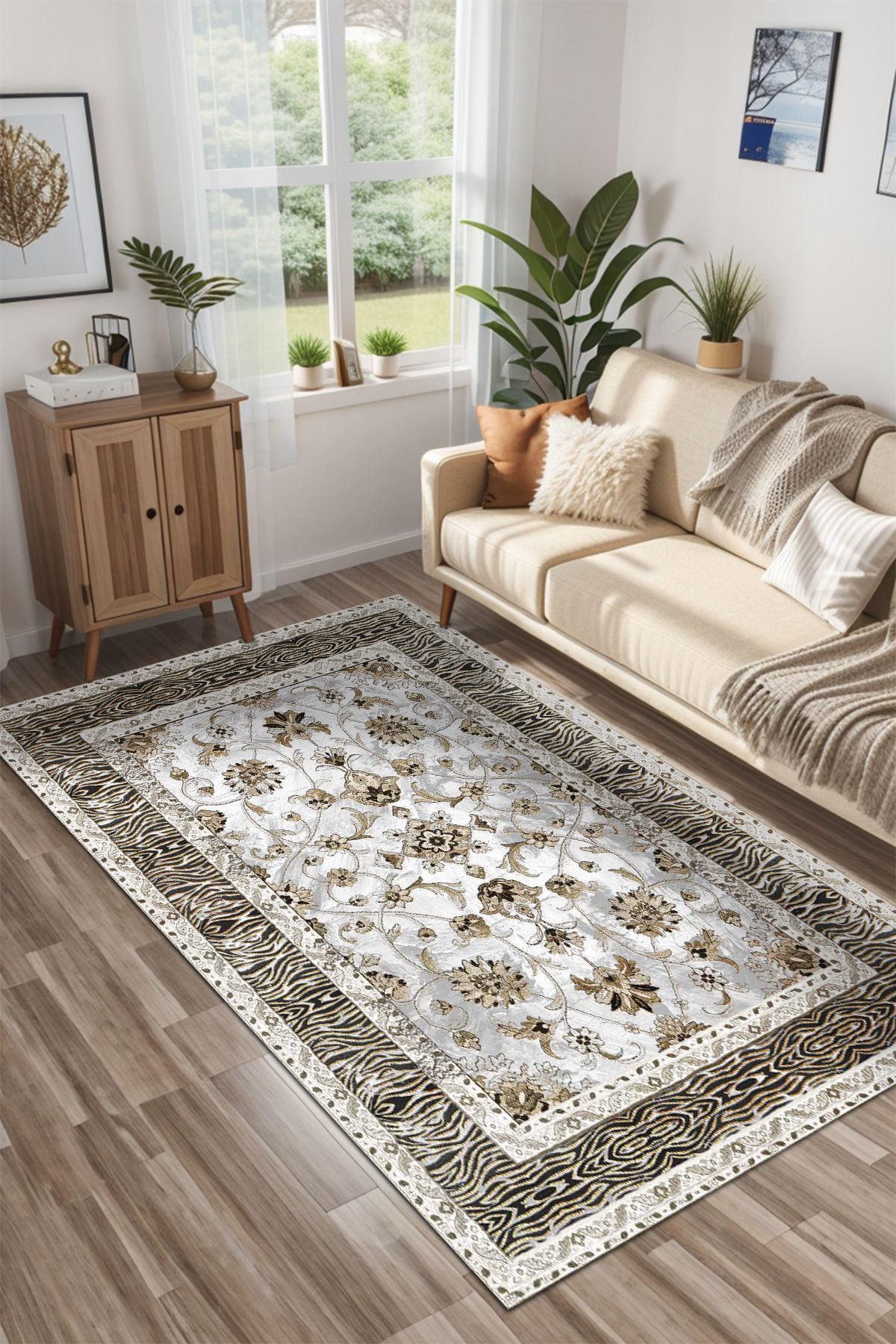Lattedizayn Dule Eskitme Yıkanabilir Kaymaz Pamuk Taban Kadife Salon Mutfak Halısı Yolluk Kilim