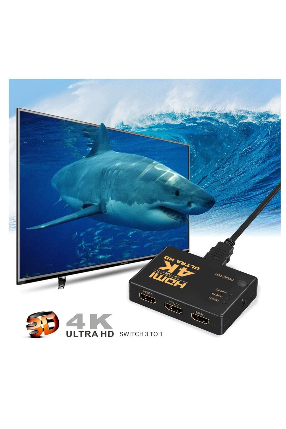 OEM-4K HDMI hub with 3 inputs and 1 output, supports 1080p, remote control included 4