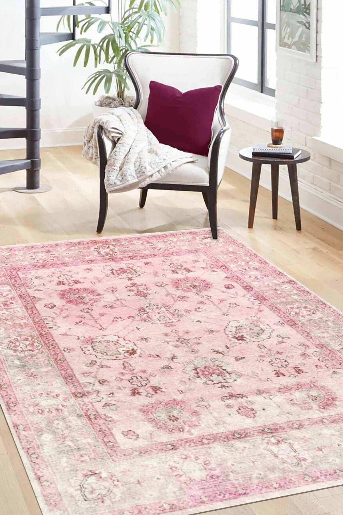 Lattedizayn Fayet Eskitme Yıkanabilir Kaymaz Pamuk Taban Kadife Salon Mutfak Halısı Yolluk Kilim