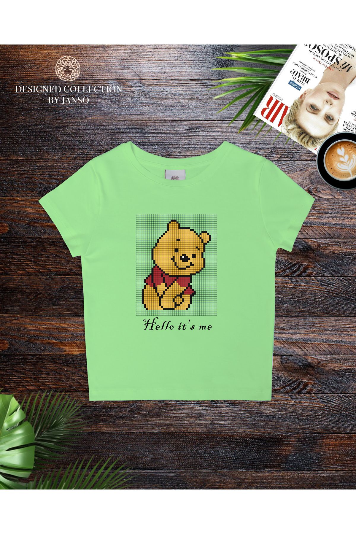 JANSO GROUP - KADIN KISA KOLLU CROP TSHIRT BASKILI Helle it's me PAMUKLU PENYE KUMAŞ