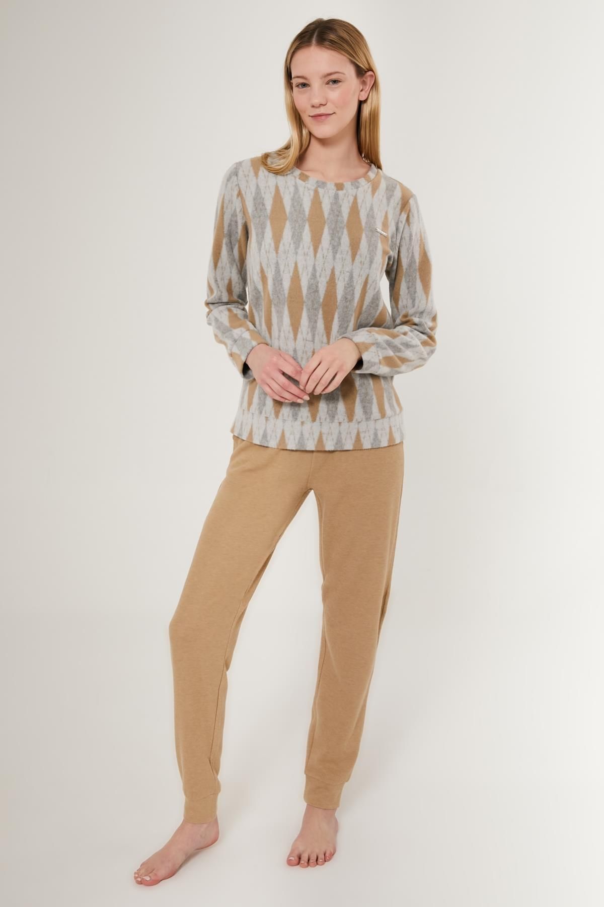 Pierre Cardin Baklava Desenli Kışlık Kadın Pijama Takım