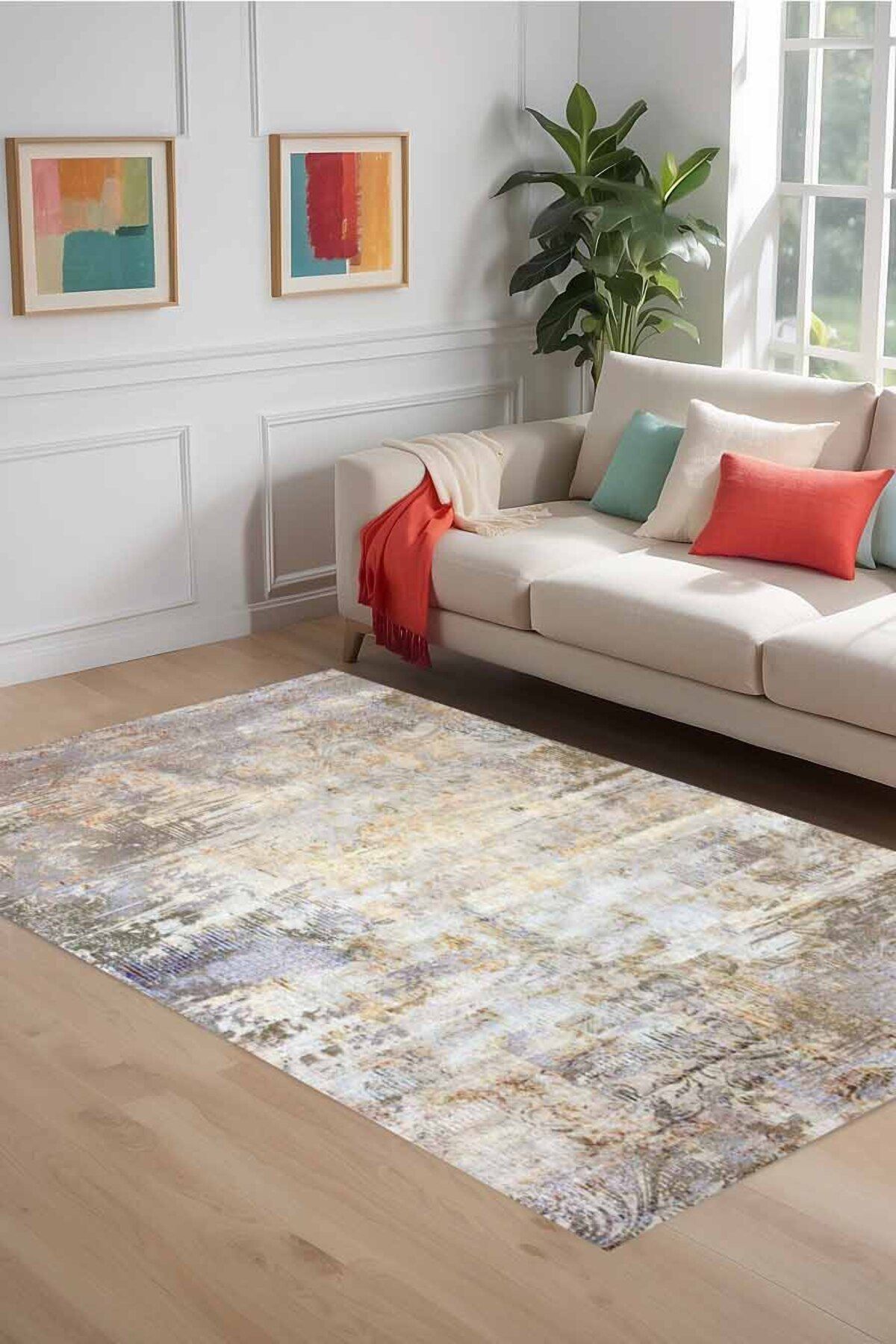 Lattedizayn Jesse Eskitme Yıkanabilir Kaymaz Pamuk Taban Kadife Salon Mutfak Halısı Yolluk Kilim
