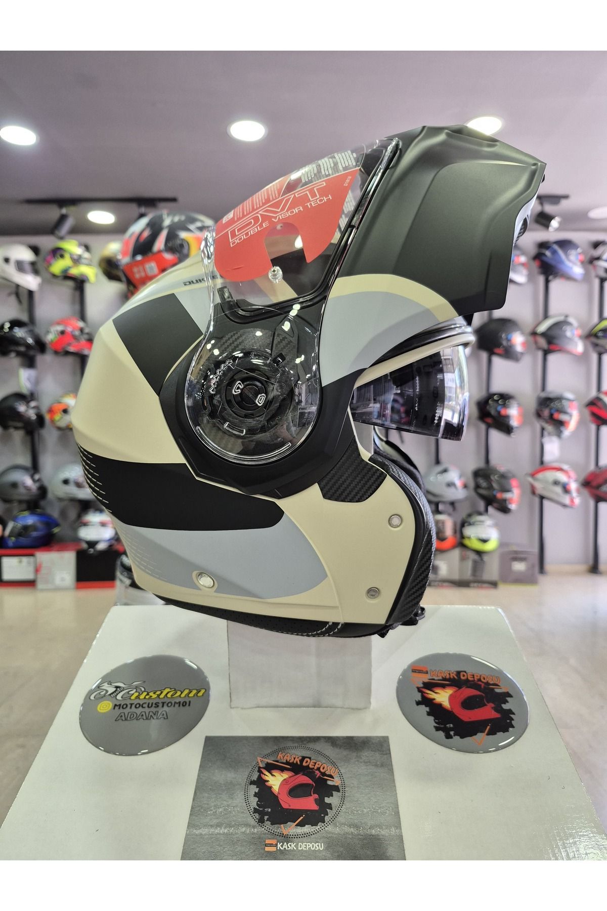 Caberg DUKE EVO INDY MAT KREM-GRİ-SİYAH Çeneden Açılır Kask