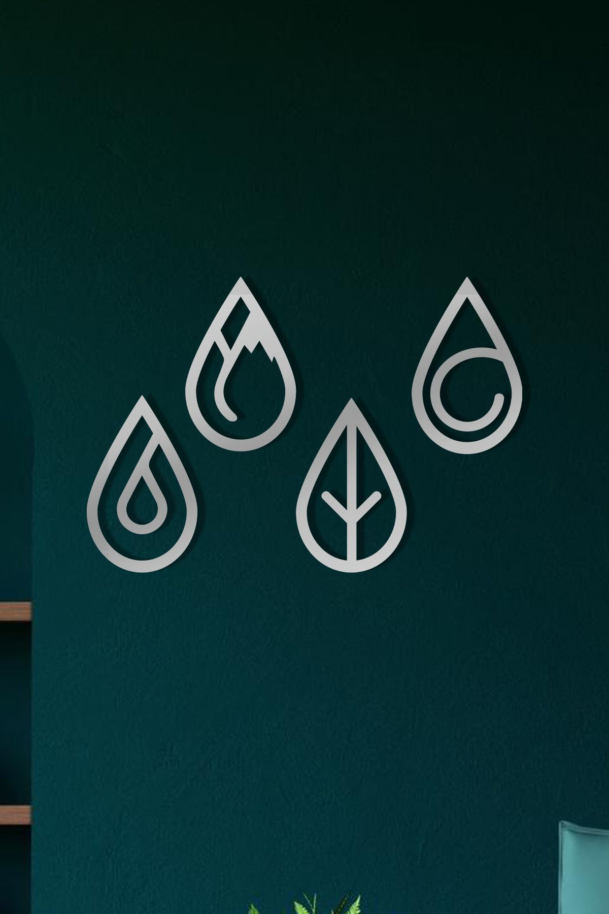 cncrafft Element Simgeleri Metal Tablo – Minimalist Doğa Temalı Duvar Dekoru