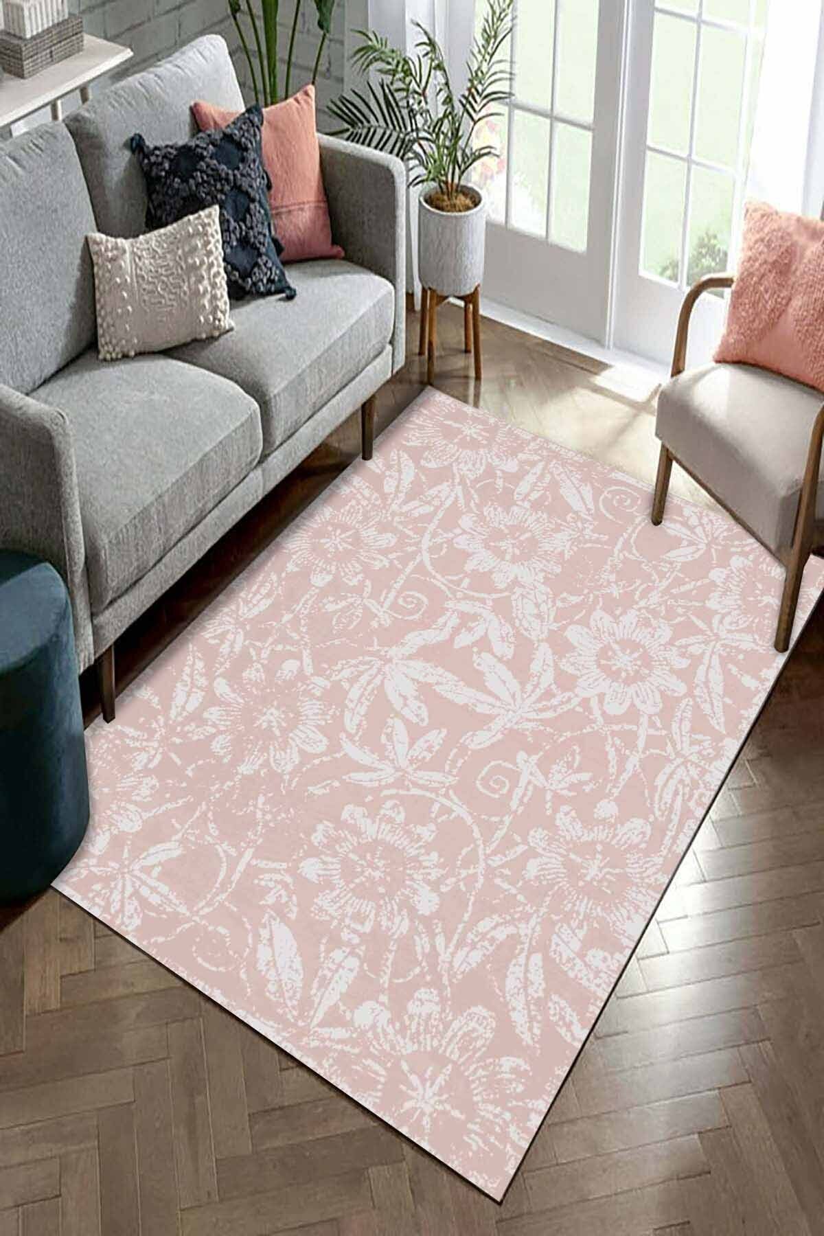Lattedizayn Lydıa Eskitme Yıkanabilir Kaymaz Pamuk Taban Kadife Salon Mutfak Halısı Yolluk Kilim