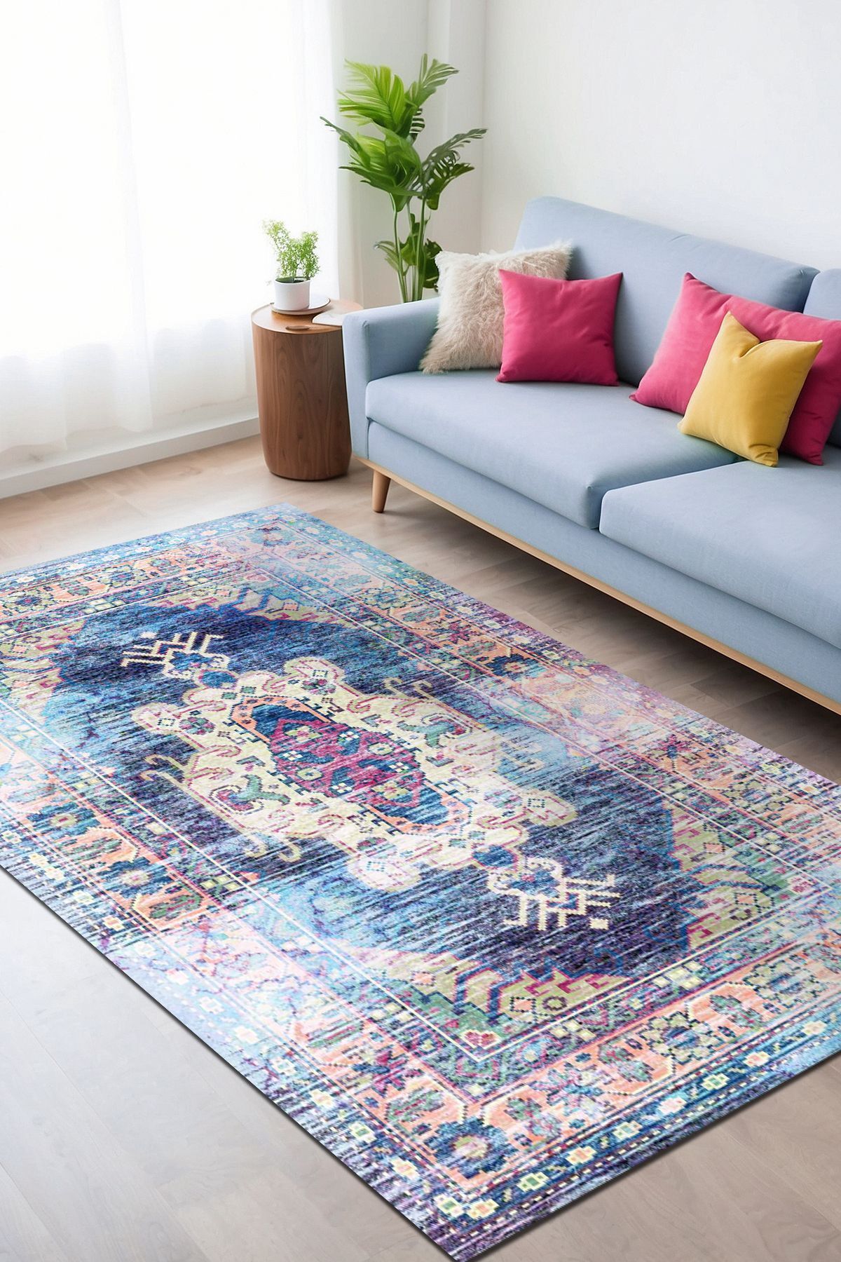 Lattedizayn Rolin Eskitme Yıkanabilir Kaymaz Pamuk Taban Kadife Salon Mutfak Halısı Yolluk Kilim
