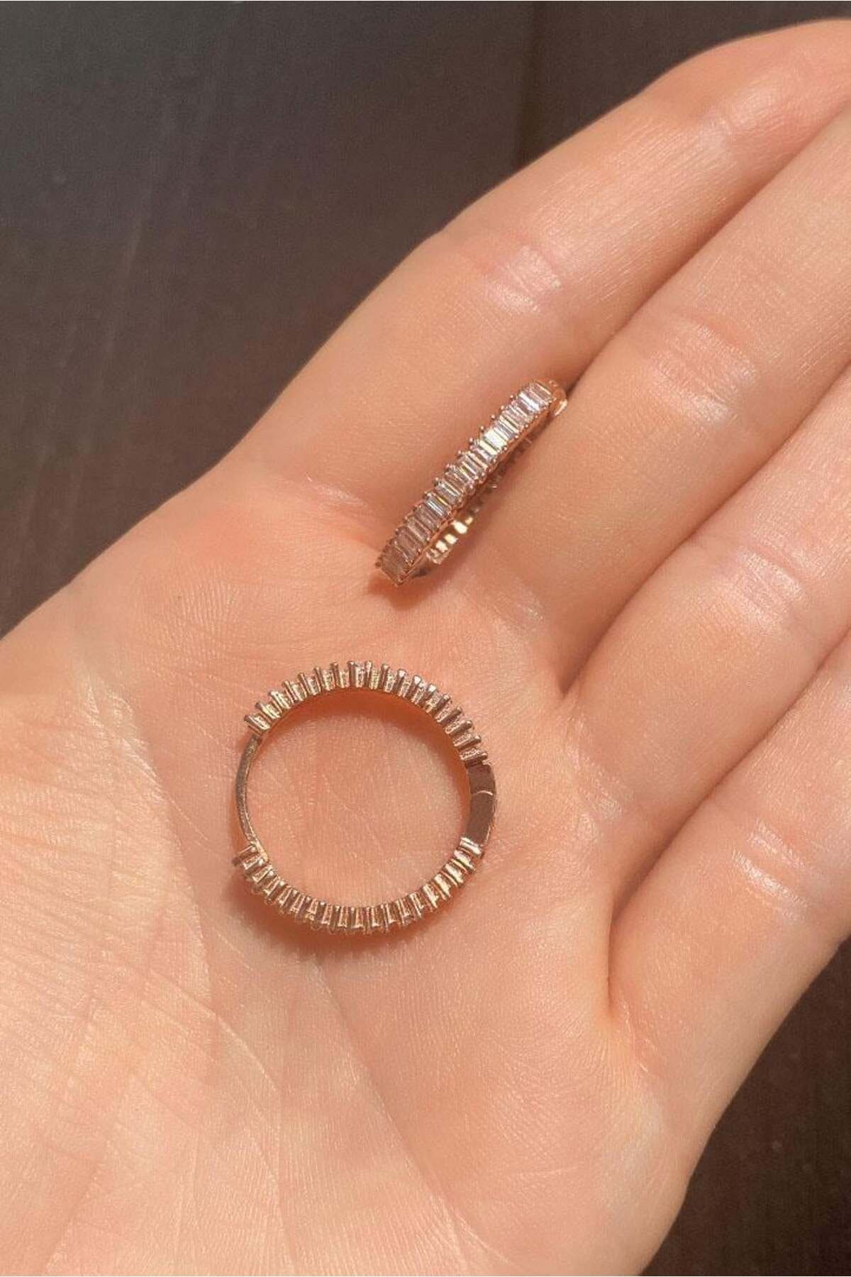 Spossy Silver Jewelry 2 cm Baget Taşlı Halka Küpe
