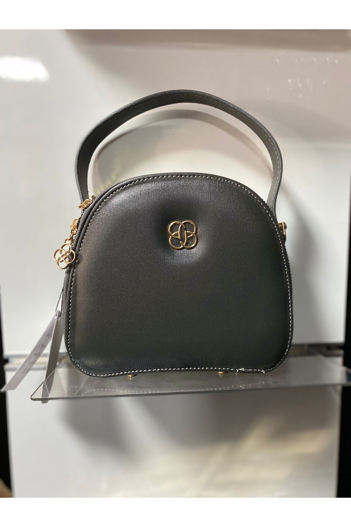 AVELA STORE Siyah Çift Fermuarlı Oval Çanta