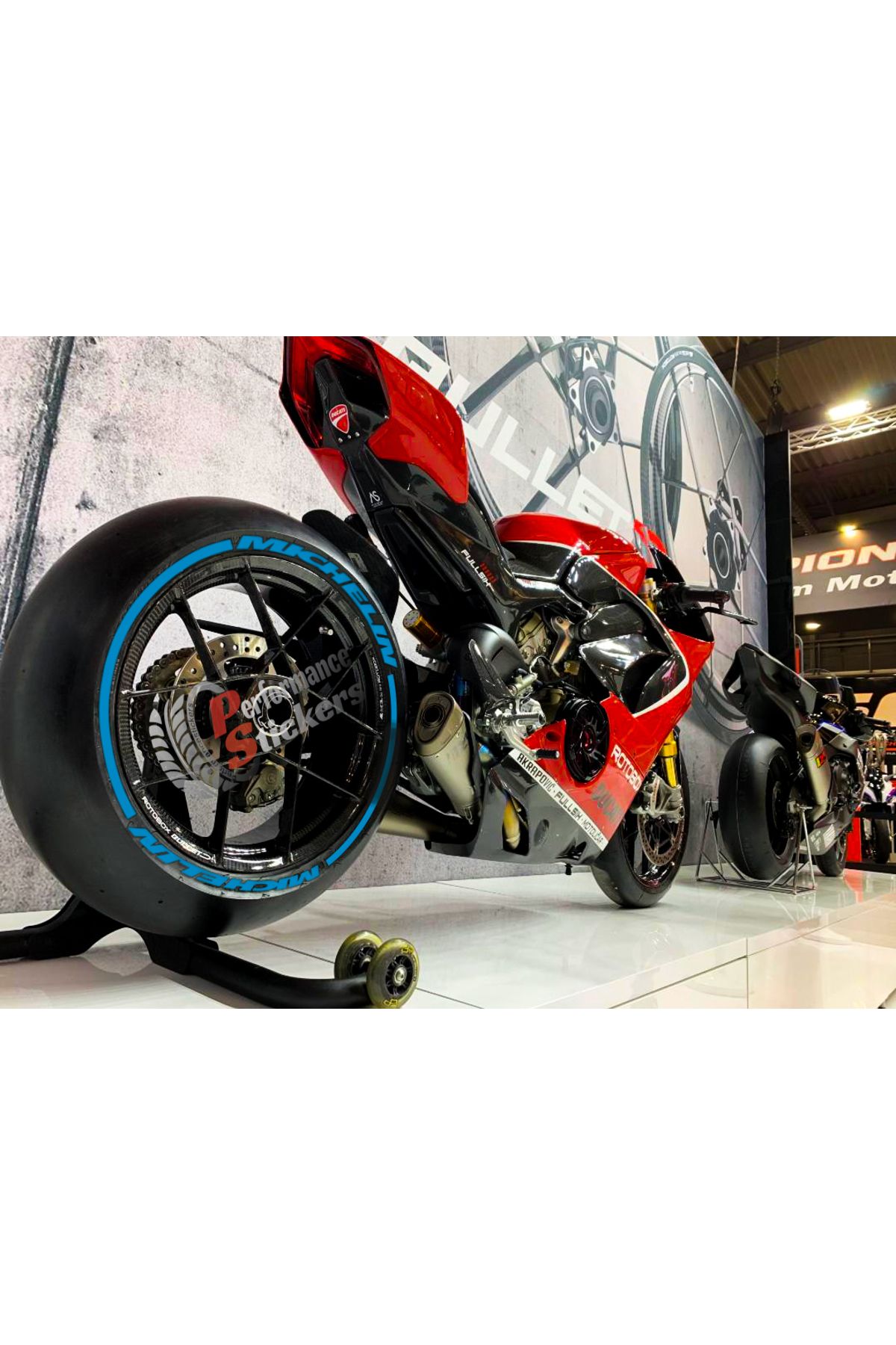 Performance Stickers Motorsiklet Lastik Yazısı Michlen Şeritli Lastik Sticker 15-19 İnç Arası Uyumlu 8adet Lastik Sticer
