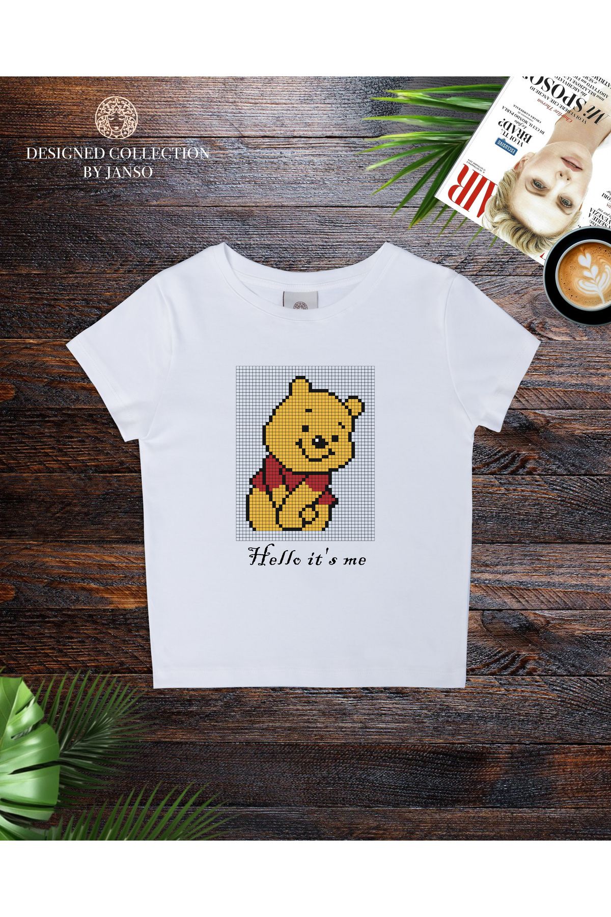 JANSO GROUP - KADIN KISA KOLLU CROP TSHIRT BASKILI Helle it's me PAMUKLU PENYE KUMAŞ