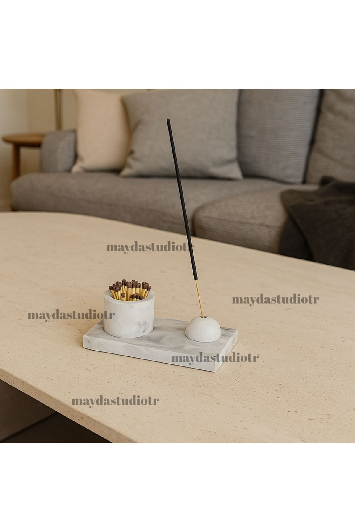 MAYDA STUDIOS EL YAPIMI BETON TÜTSÜLÜK, MEDİTASYON DEKORU, MERMER DESEN TÜTSÜLÜK, BEYAZ TÜTSÜLÜK