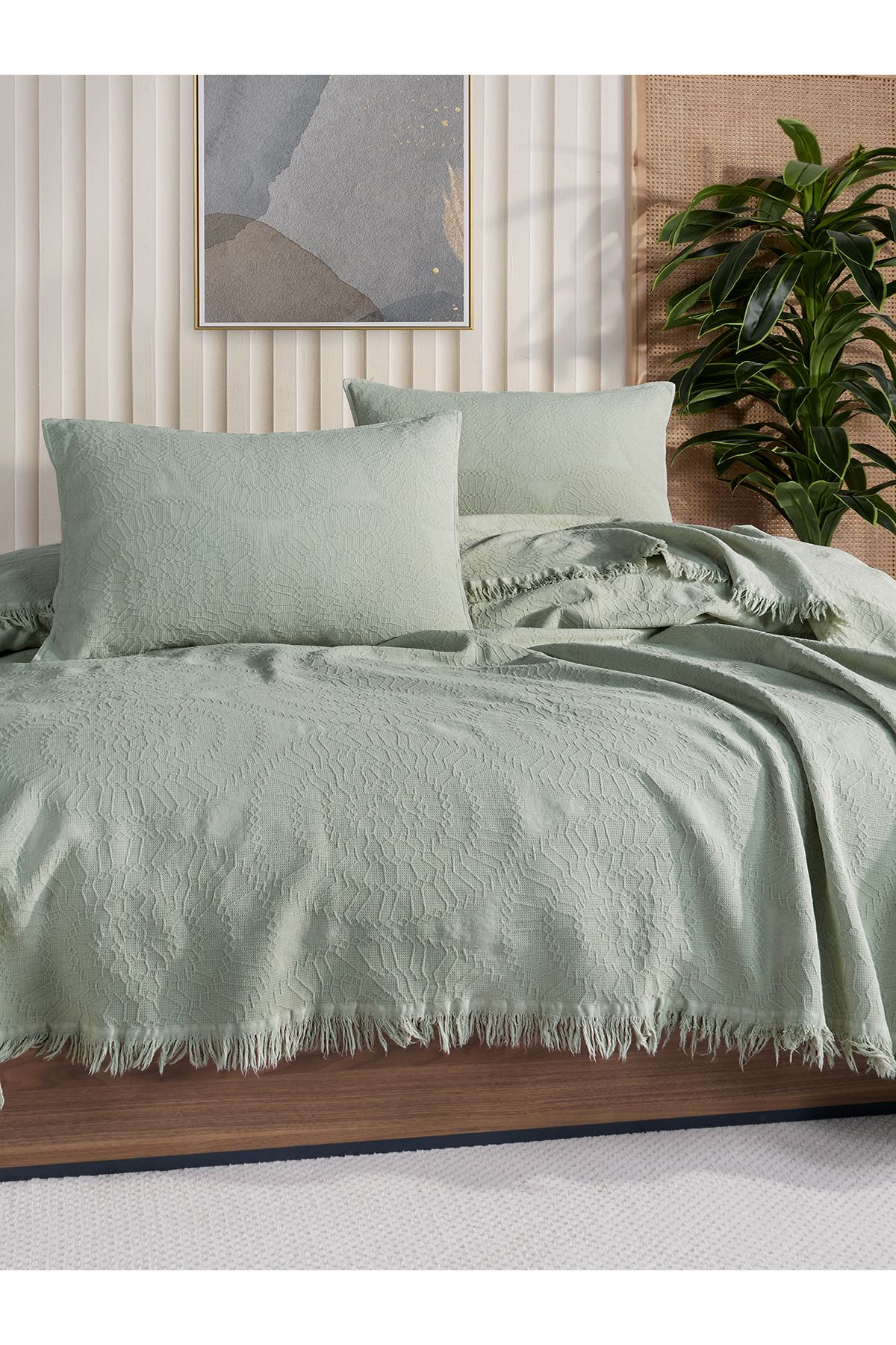 BED LİNE Jakarlı Daire Yatak örtüsü Seti çift kişilik mint