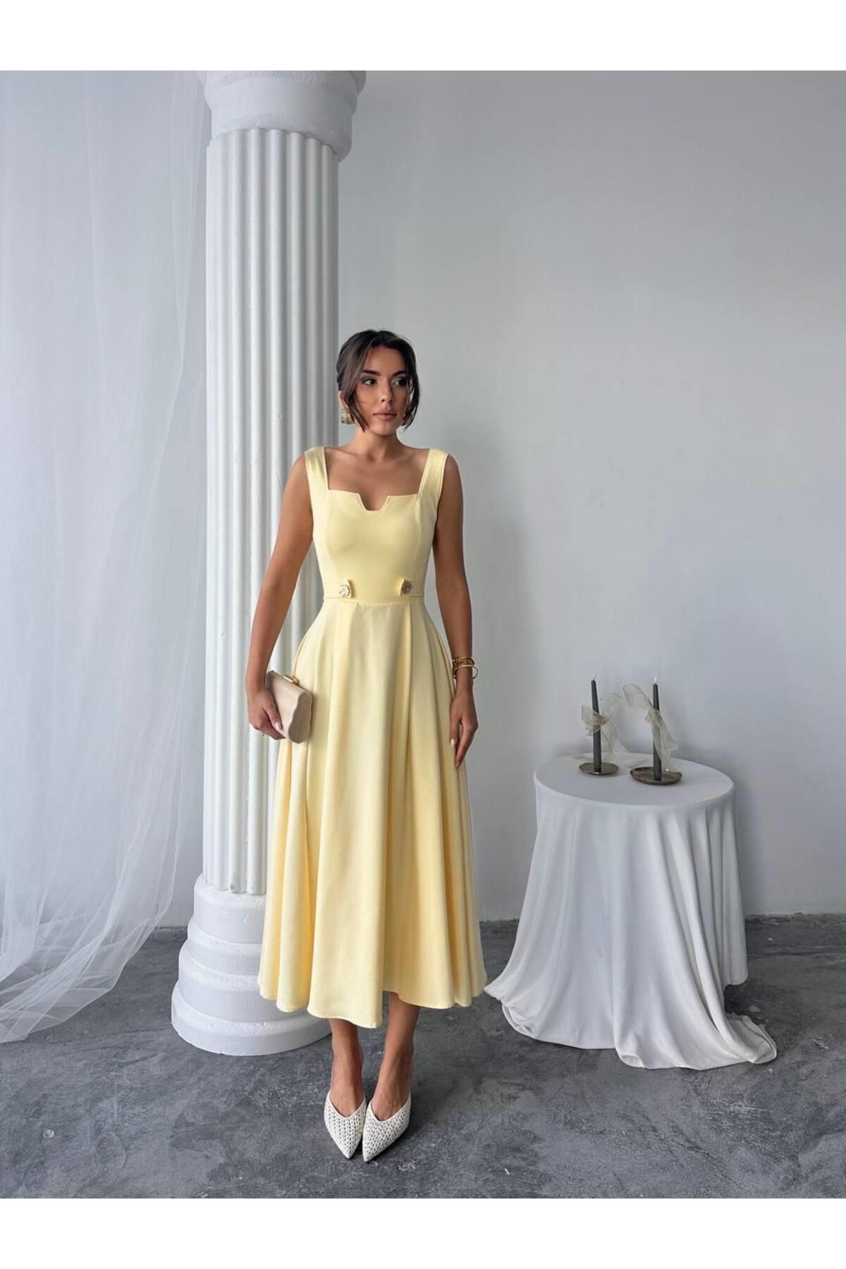 conconmoda Ayvel Atlas Düğme Detay Midi Elbise