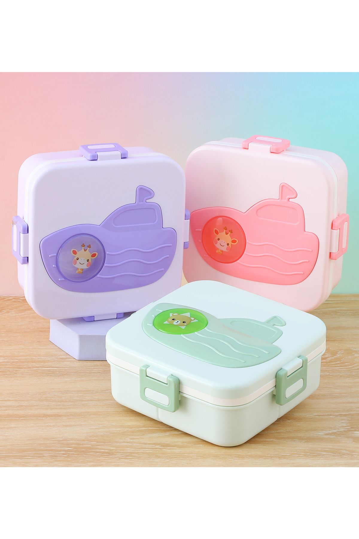 Fab N Funky-Giraffe Themed Lunchbox, Compact, Lightweight, Fun Design, 3 Years+, 17.2 x 17.2 x 7.3 cm - Pink 4