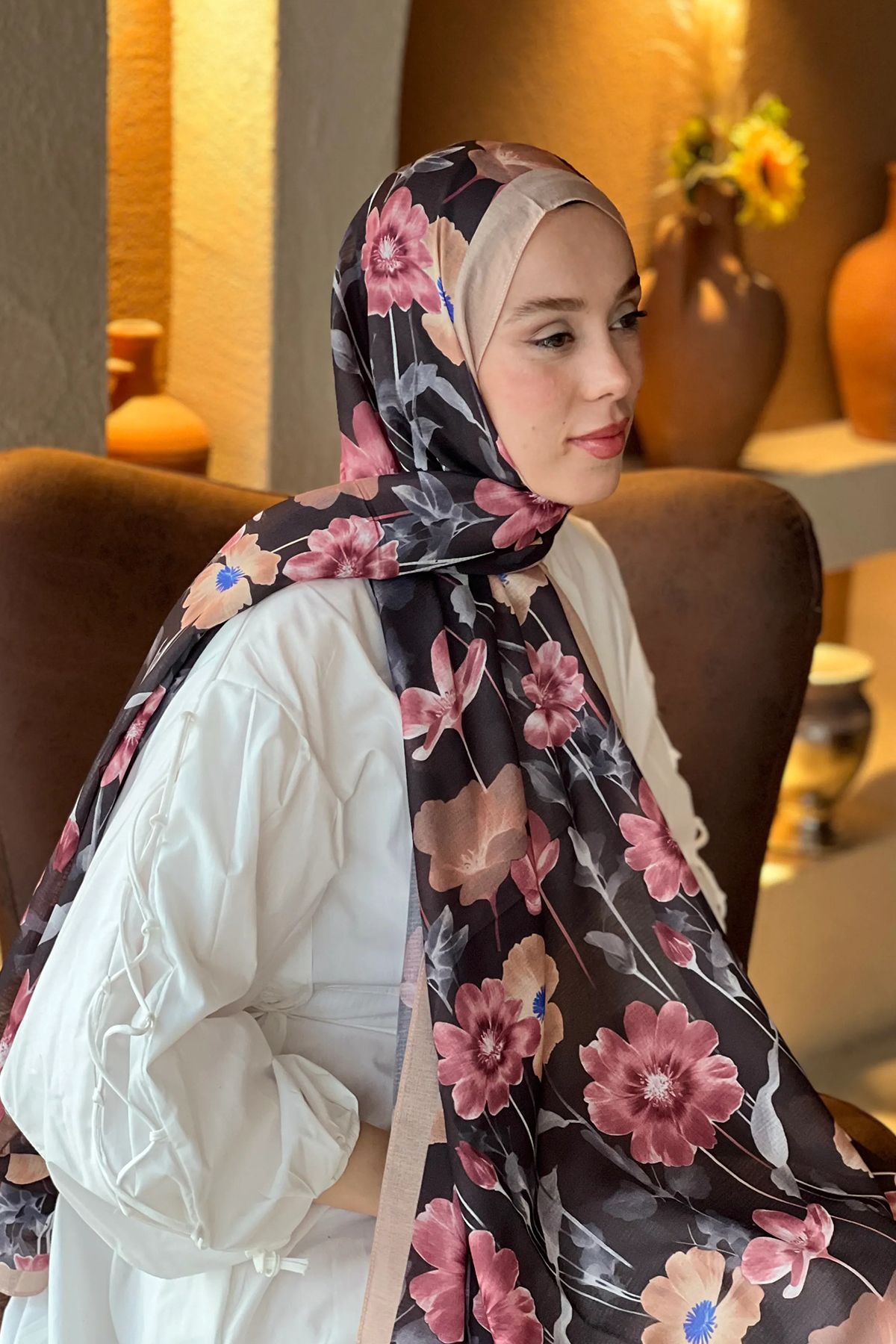 Tesettür Diyarı Fiori Desen Lina Şal