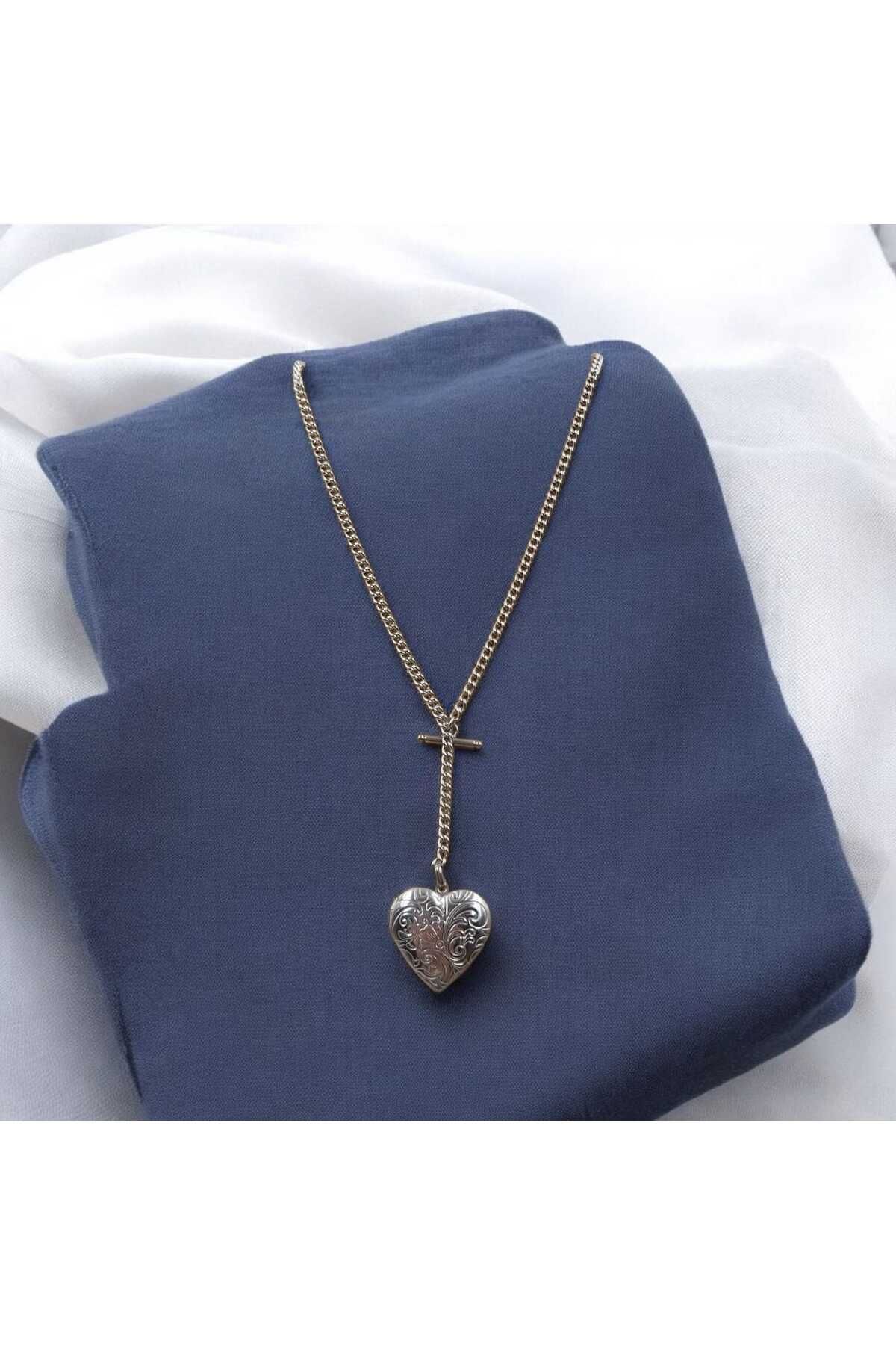 Yaseminli Butik Çelik Silver İçi Açılan Desenli Kalp Kolye