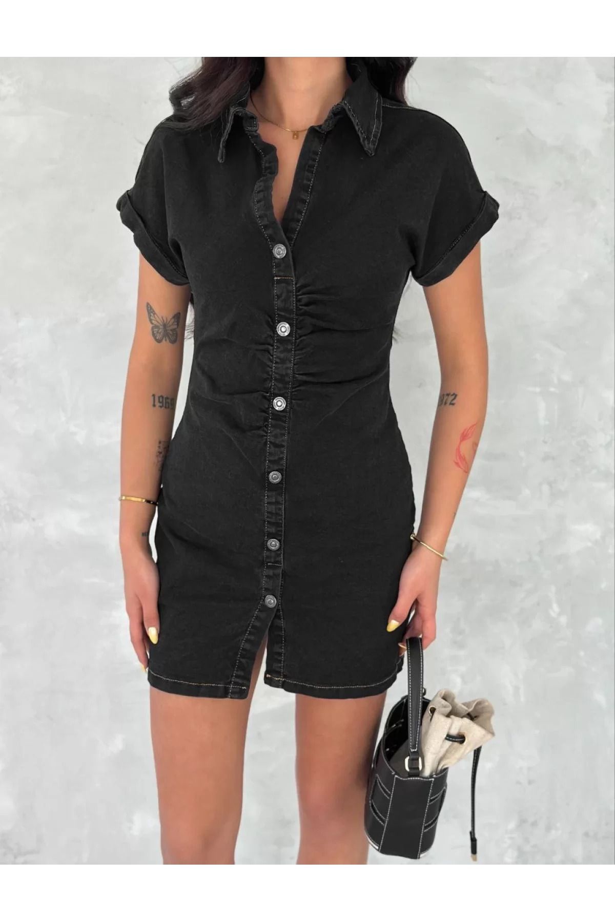ruum fashions Kısa Kolu Mini Kot Elbise