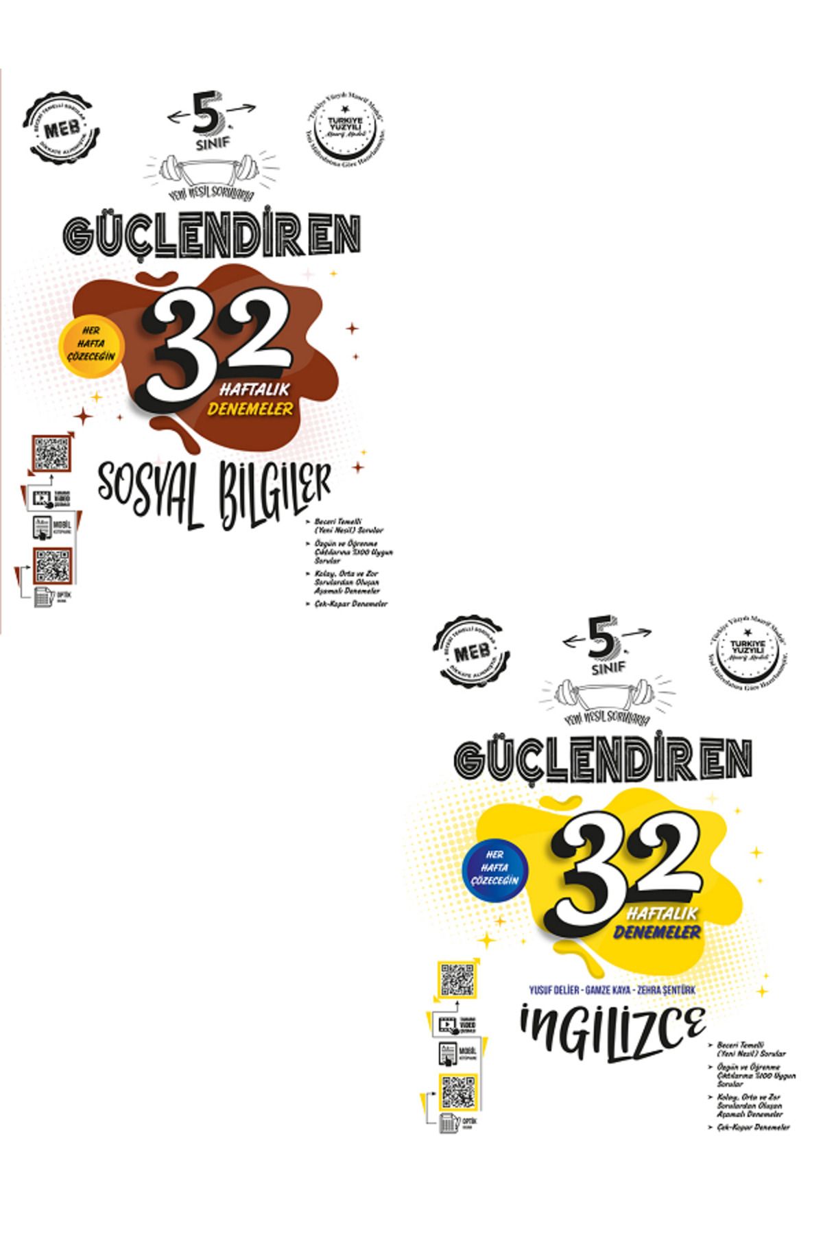 Evrensel İletişim Yayınları 5.Sınıf Ankara Güçlendiren Sosyal Bilgiler + İngilizce 32 Haftalık Denemeler / 2 KİTAP / YENİ