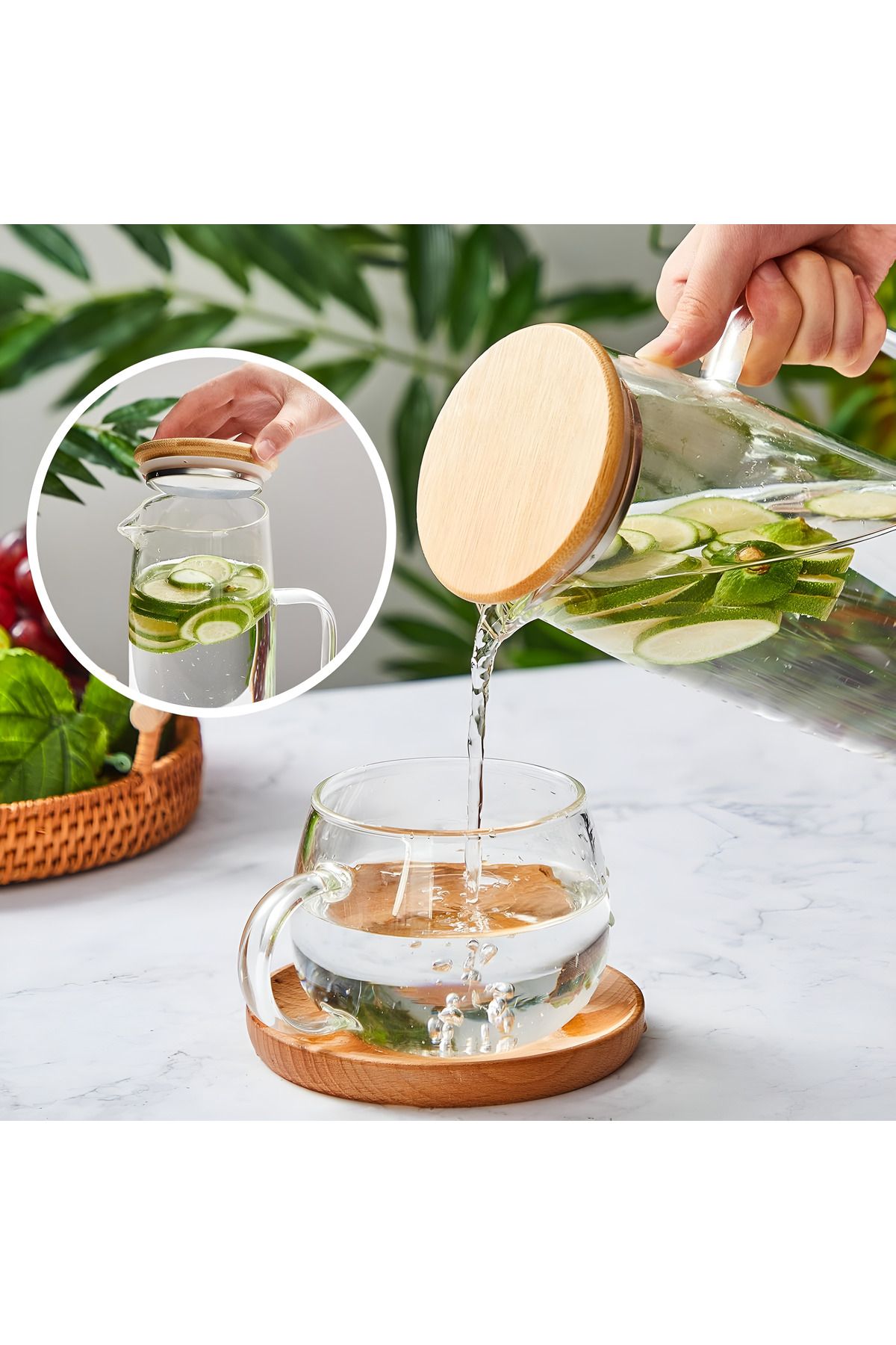 Köken-2 Carafes 1.4L Borosilicate Glass, Pitcher With Airtight Lid Bamboo, 26x8.5 Cm, -20°C To 150°C 9