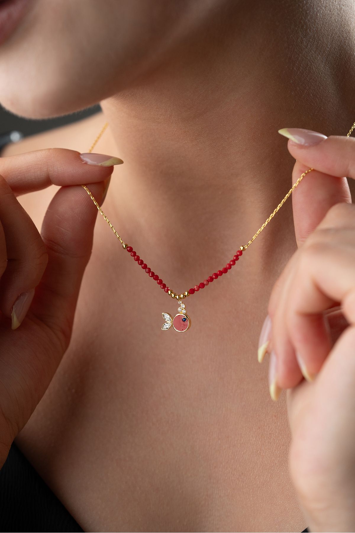 Silvano Jewelry 925 Ayar Gümüş Boncuklu Kırmızı Mineli Balık Kolye