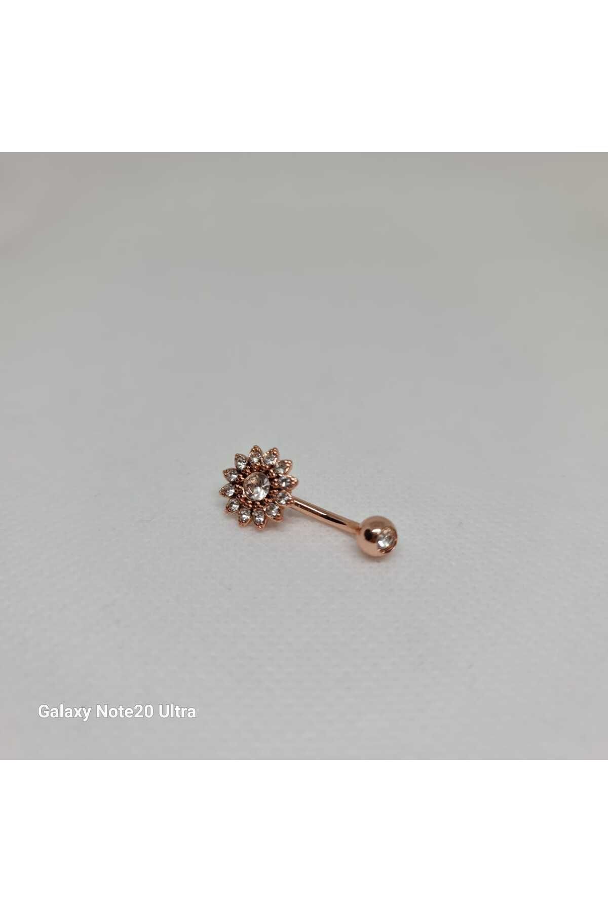 Store 316L Zirkon Taşlı Çiçek Temalı Paslanmaz Çelik Göbek Piercing