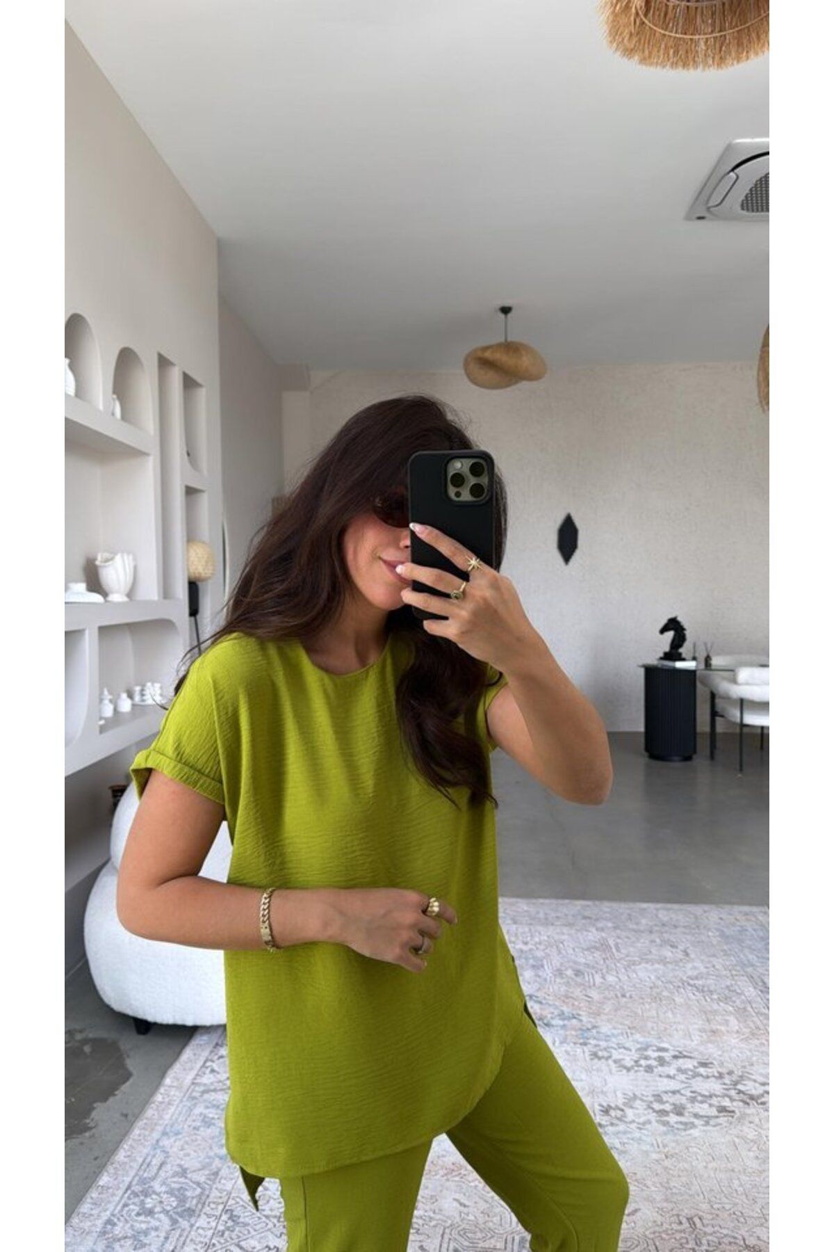 COjans Kadın Kısa Kollu Bluz Ve Bileği Pens Detay Pantolon Ikili Takım