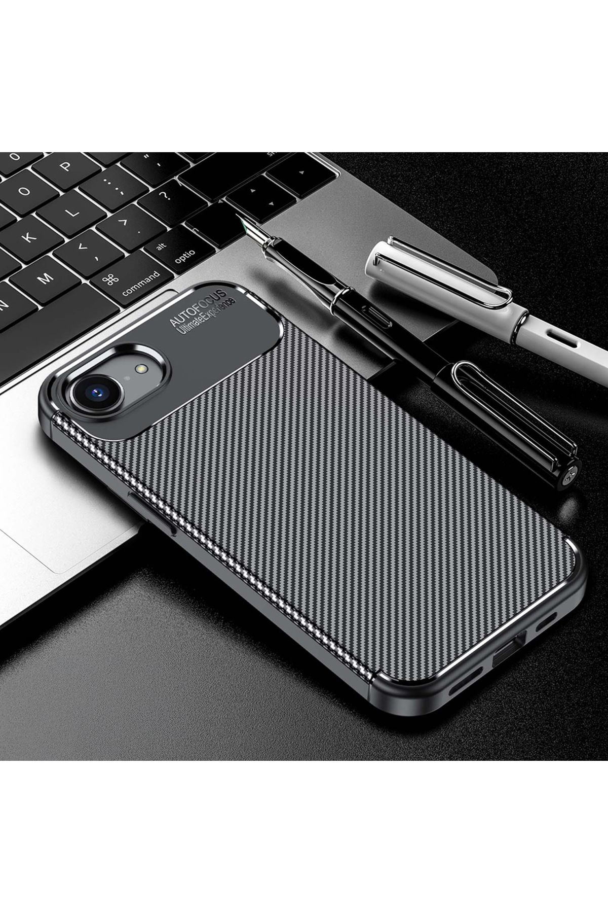 GRABONO Apple iPhone 16E Kılıf Karbon Fiber Görünümlü Ultra İnce Premium Carbon Case